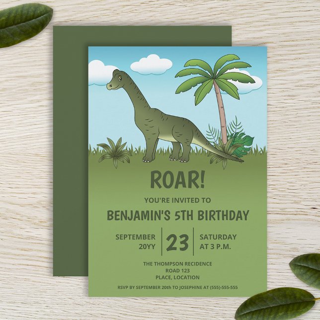 Invitation Cute Brachiosaurus Dinosaur Fête d'anniversaire de (Créateur téléchargé)