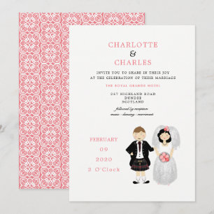 Invitation Cute Bride et Groom Mariage écossais thème