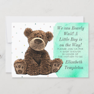 Invitation Cute Brown Ours C'est un garçon Turquoise Baby sho