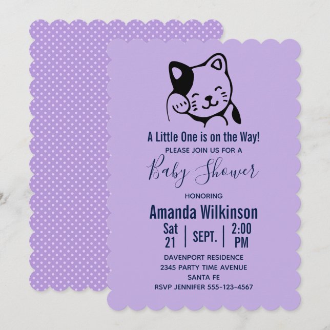 Invitation Cute brun noir et blanc bracelet de chat - Baby sh (Devant / Derrière)