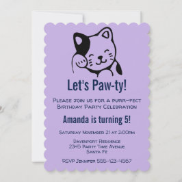 Invitation Cute brun noir et blanc Kitty Waving - Anniversair
