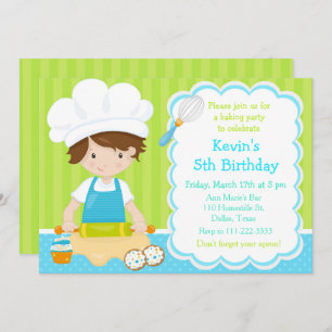 Invitation Cute Brunette Boy Baking Anniversaire