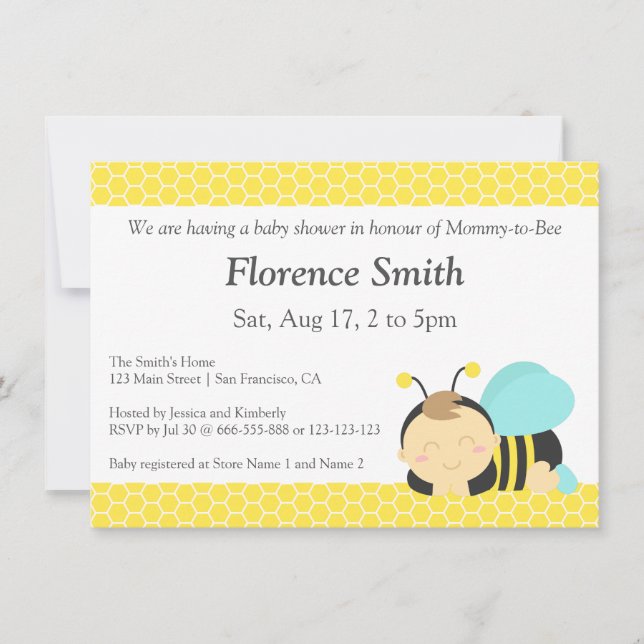 Invitation Cute Bumble Bee Theme, Baby shower Garçon (Devant)