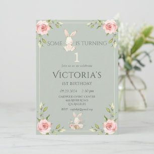 Invitation Cute Bunny 1er anniversaire Green Party