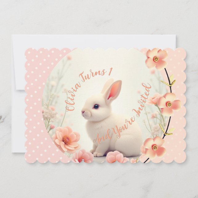 Invitation Cute Bunny And Floral (Devant)