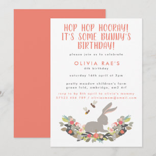 Invitation Cute Bunny Hop Hop Hooray Anniversaire de enfant