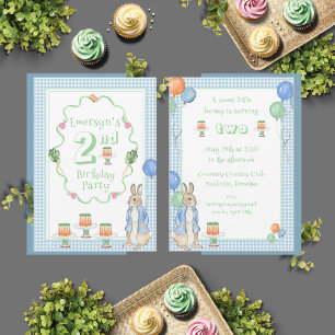 Invitation Cute Bunny Rabbit Vert 2e fête d'anniversaire
