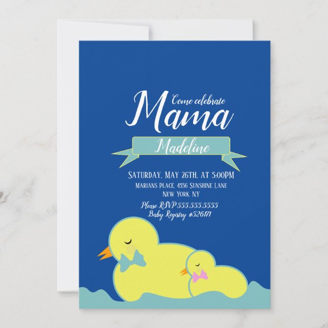 Invitation Cute Canards Baby shower bleu rose jaune (Devant)