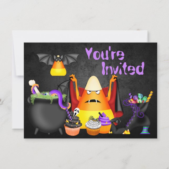 Invitation Cute Candy Corn Éffrayant Halloween Anniversaire I (Devant)