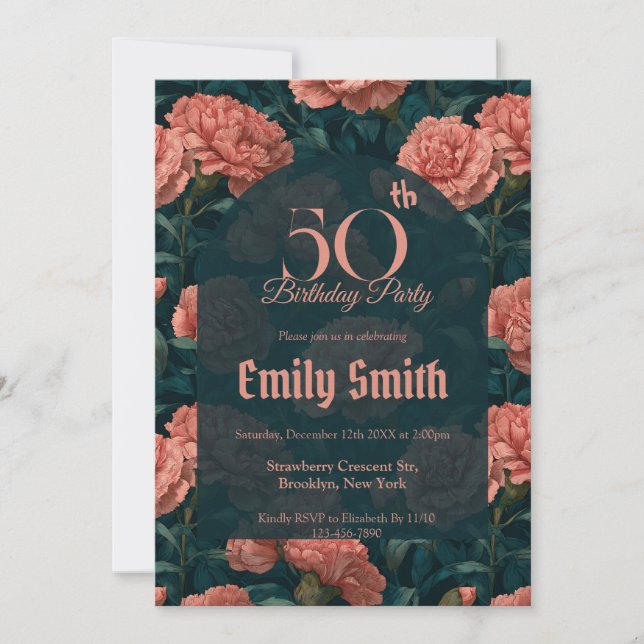 Invitation Cute Carnation Sparkle Boho Birthday (Devant)