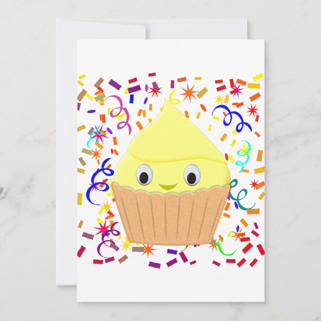 Invitation Cute Carton Citron Cupcake Avec Confetti Invitati (Devant)
