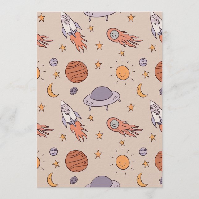 Invitation Cute Cartoon Outer Space Seamless Pattern Design (Devant)
