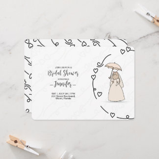 Invitation Cute Cat bride with elegant Hearts bridal shower