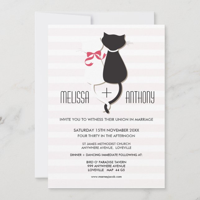 Invitation Cute Cat Couple Stripes Mariage Inviter (Devant)