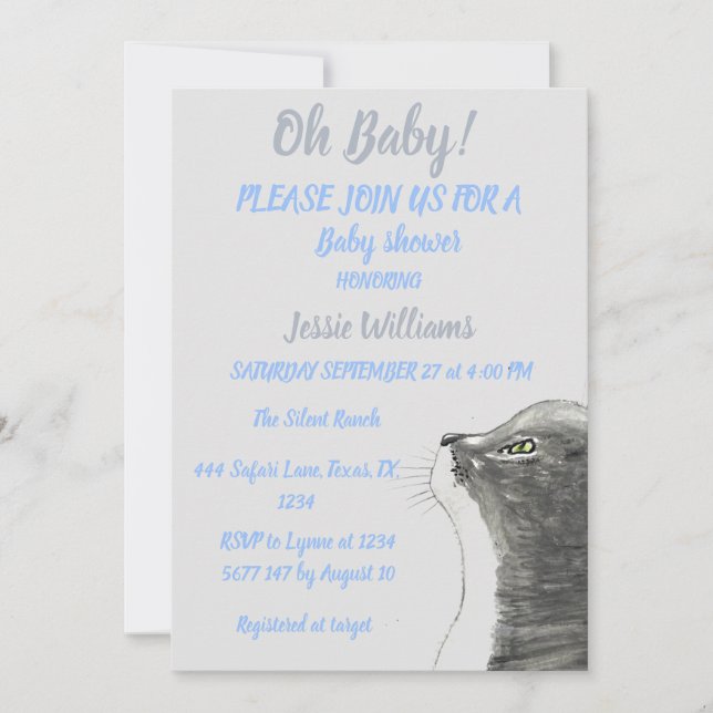 Invitation Cute Cat Kitty Kitten Blue Baby boy shower Invitat (Devant)
