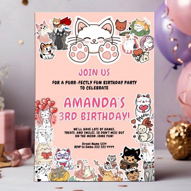Invitation Cute Cat Thème Anniversaire (Créateur téléchargé)
