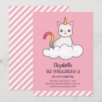 Cute Cat Unicorn sur Cloud Girl Anniversaire