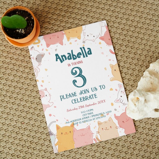 Invitation Cute Cats I Anniversaire de enfant Party (Créateur téléchargé)