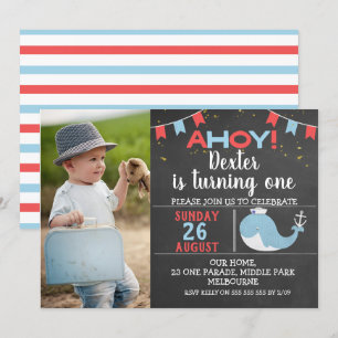 Invitation Cute Chalkboard Whale Photo Anniversaire Invitatio