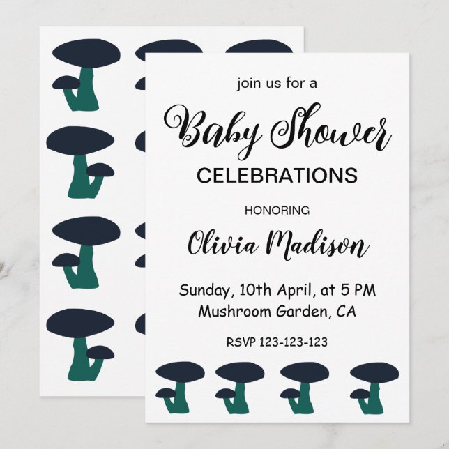 Invitation Cute Champignons Baby shower neutre genre (Devant / Derrière)