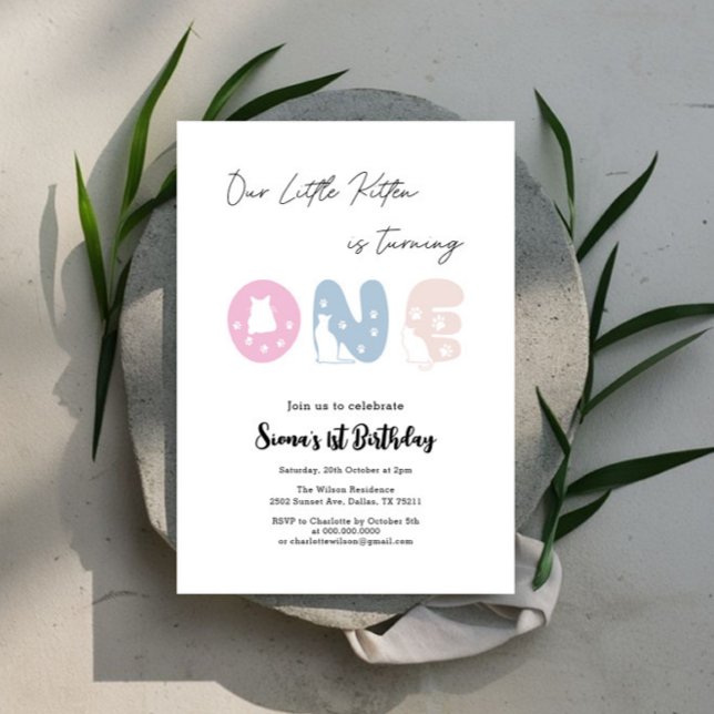 Invitation Cute Chat 1er anniversaire (Créateur téléchargé)