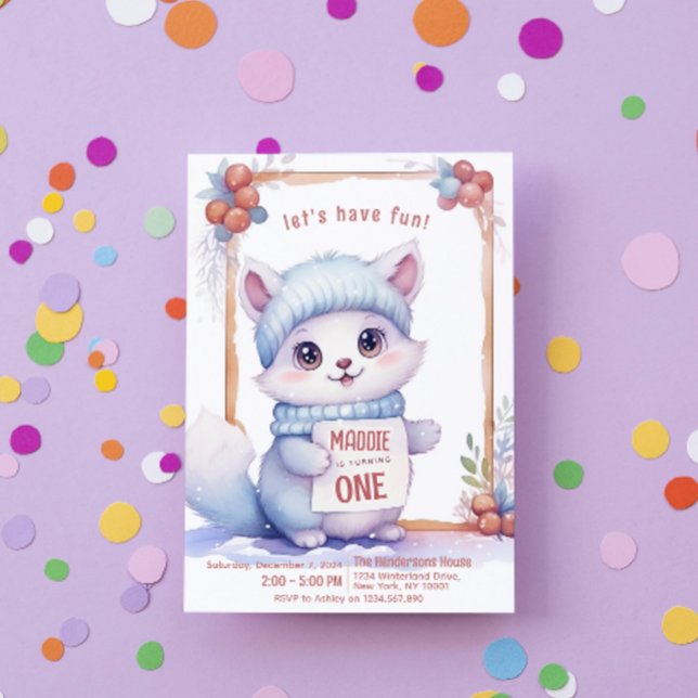 Invitation Cute Chat Automne Hiver Personnalisé Anniversaire  (Créateur téléchargé)