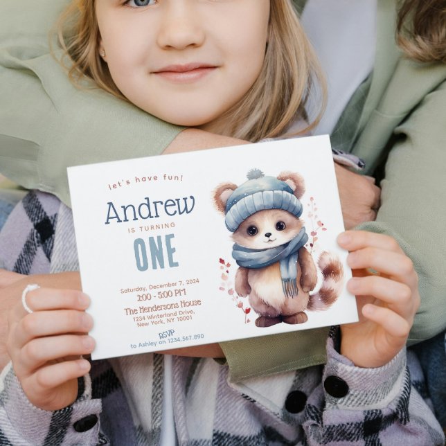 Invitation Cute Chat Automne Hiver Personnalisé Anniversaire  (Créateur téléchargé)