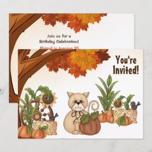 Invitation Cute Chat et Citrouille Automne Anniversaire