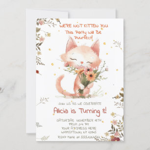 Invitation Cute Chat fleur sauvage fille anniversaire Invitat