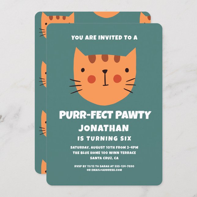 Invitation Cute Chat Orange Purrfect Pawty Anniversaire (Créateur téléchargé)