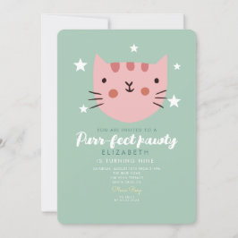 Invitation Cute Chat Rose Vert Anniversaire