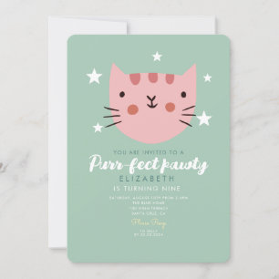 Invitation Cute Chat Rose Vert Anniversaire