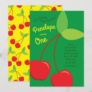 Invitation Cute Cherries Enfants 1er anniversaire Cerise