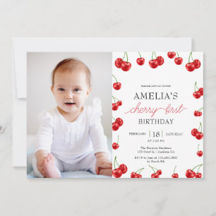 Invitation Cute Cherry Girl Berry Première fête d'anniversair