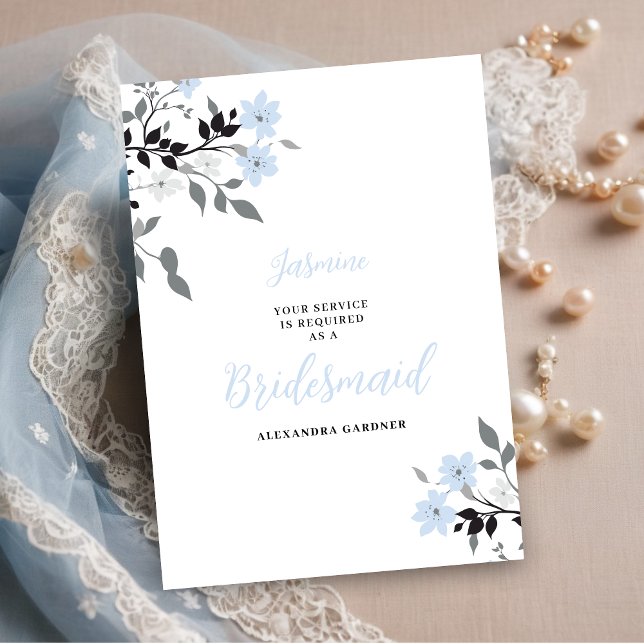 Invitation Cute Chic Blue Floral Bunch Wedding Bridesmaid (Exquisite Sophisticated Pale Blue Floral Bunch Wedding Bridesmaid Proposal Card.)