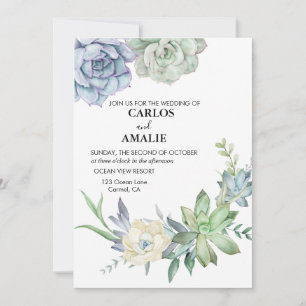 Invitation Cute Chic Succulents Bleu Vert