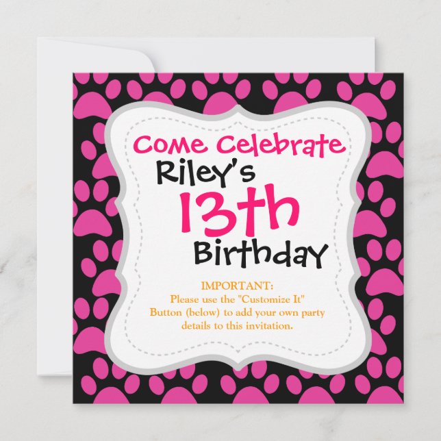 Invitation Cute Chien Chien Chien Empreintes de pattes Hot Ro (Devant)