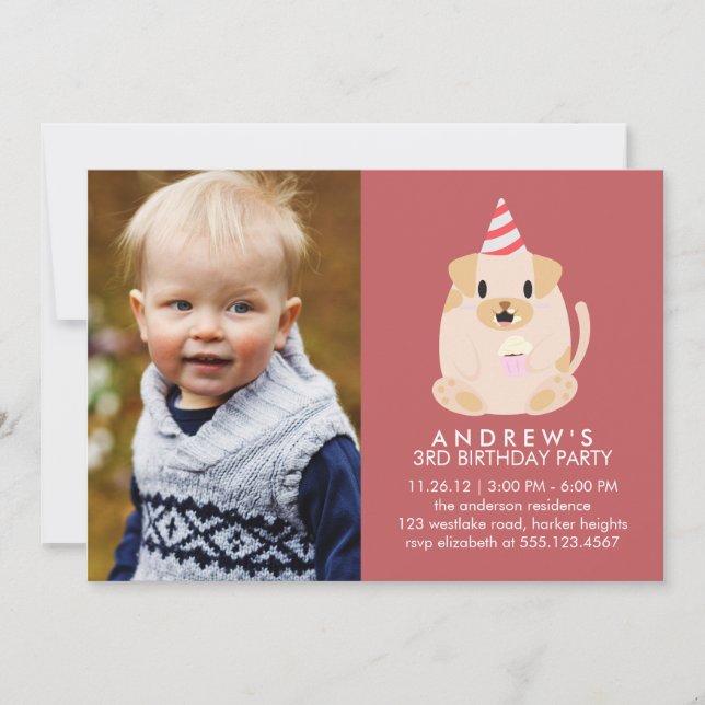 Invitation Cute Chien Chien Chien Personnalisé Photo Annivers (Devant)