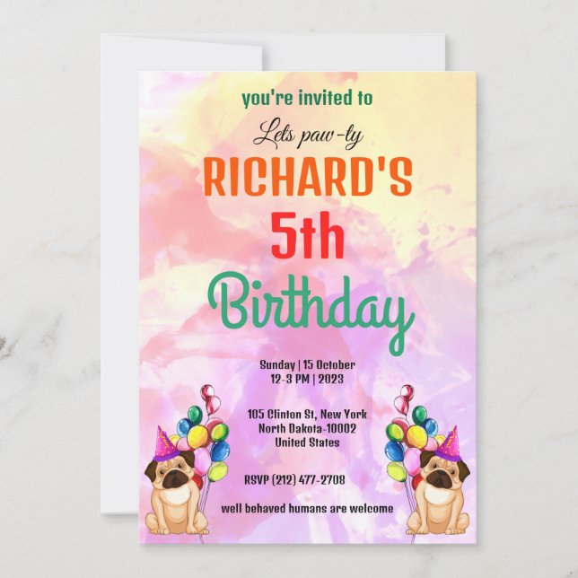 Invitation Cute Chien Chiot Puppy Theme Fête d'Anniversaire d (Devant)