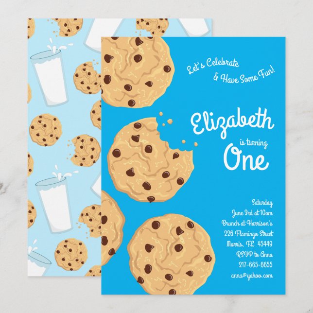 Invitation Cute Chip Chocolat Cookie Enfants 1ère fête d'anni (Devant / Derrière)