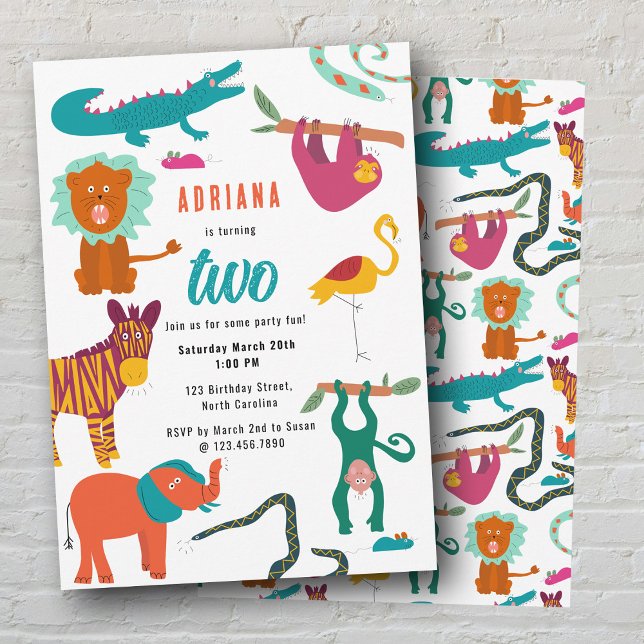 Invitation Cute Colorful Animaux Abstraits Parti Anniversaire (Cute Colorful Abstract Animals Kids Birthday Party Invitation)