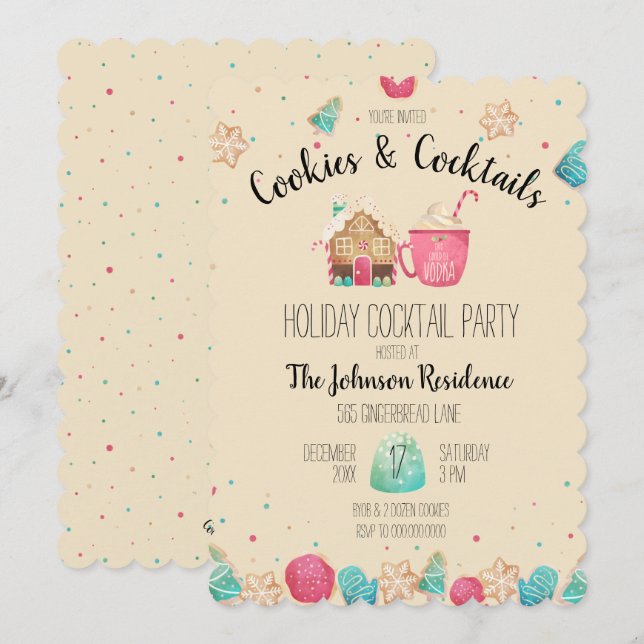 Invitation Cute Cookies & Cocktails Holiday Cookie Exchange (Devant / Derrière)