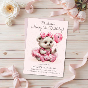 Invitation Cute Coquette Ballerina Bear Beary 1er anniversair