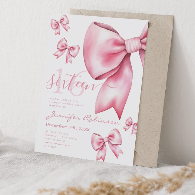 Invitation Cute Coquette Blush Pink Bow Sweet 16 (Cute Coquette Blush Pink Bow Sweet 16 Invitation)