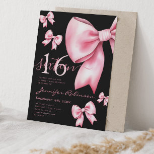 Invitation Cute Coquette Blush Pink Bow Sweet 16 Noir