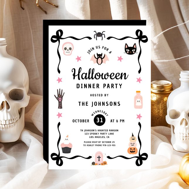 Invitation Cute Coquette Dîner d'Halloween (Cute Coquette Halloween Dinner Party Invitation)