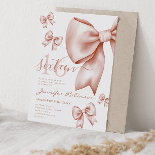 Invitation Cute Coquette Rose Gold Bow Sweet 16