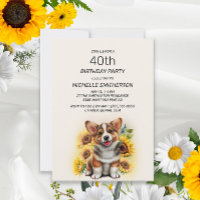 Cute Corgi Chien Tournesols 40e anniversaire