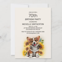 Cute Corgi Chien Tournesols 70e anniversaire