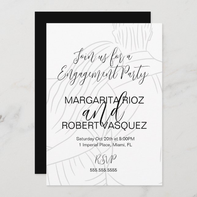 Invitation Cute Couple Hugging Script Engagement Party (Devant / Derrière)